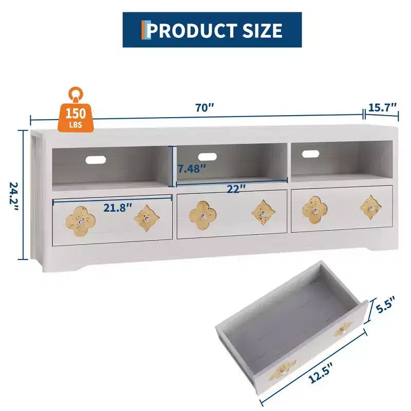 Meuble TV Garvee 70 pouces, meuble de divertissement moderne du milieu du siècle avec tiroir sculpté de rangement, console TV, meuble multimédia pour salon, chambre à coucher