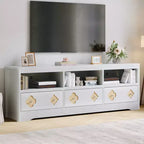 Meuble TV Garvee 70 pouces, meuble de divertissement moderne du milieu du siècle avec tiroir sculpté de rangement, console TV, meuble multimédia pour salon, chambre à coucher