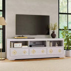 Meuble TV Garvee 70 pouces, meuble de divertissement moderne du milieu du siècle avec tiroir sculpté de rangement, console TV, meuble multimédia pour salon, chambre à coucher