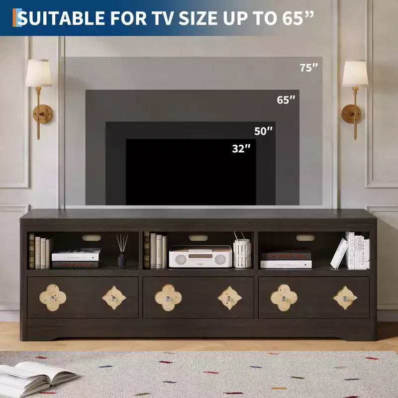 Meuble TV Garvee 70 pouces, meuble de divertissement moderne du milieu du siècle avec tiroir sculpté de rangement, console TV, meuble multimédia pour salon, chambre à coucher