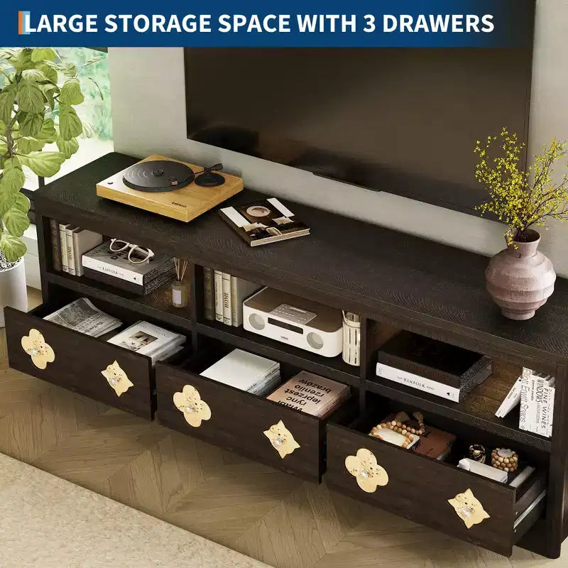 Meuble TV Garvee 70 pouces, meuble de divertissement moderne du milieu du siècle avec tiroir sculpté de rangement, console TV, meuble multimédia pour salon, chambre à coucher