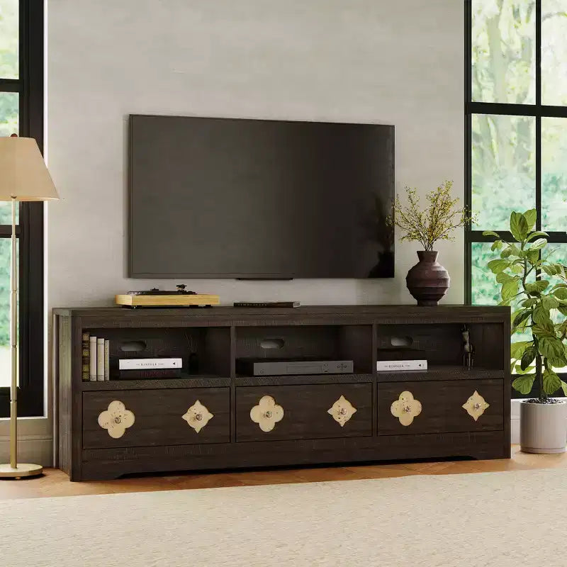 Meuble TV Garvee 70 pouces, meuble de divertissement moderne du milieu du siècle avec tiroir sculpté de rangement, console TV, meuble multimédia pour salon, chambre à coucher