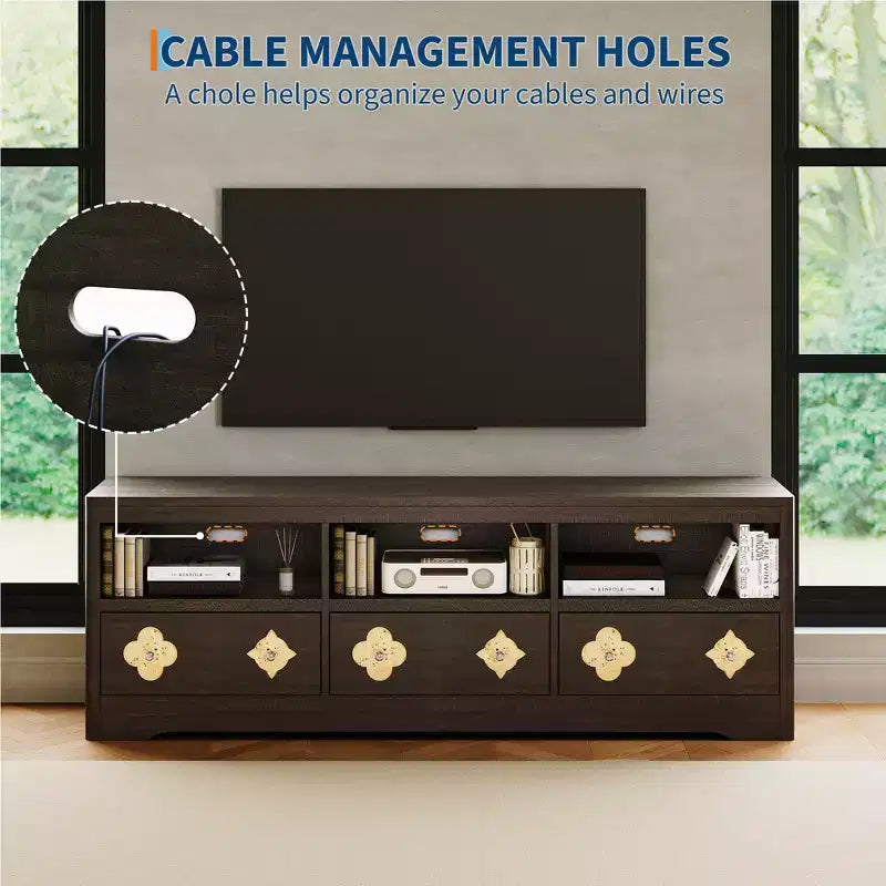 Meuble TV Garvee 70 pouces, meuble de divertissement moderne du milieu du siècle avec tiroir sculpté de rangement, console TV, meuble multimédia pour salon, chambre à coucher