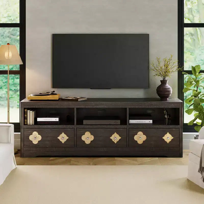 Meuble TV Garvee 70 pouces, meuble de divertissement moderne du milieu du siècle avec tiroir sculpté de rangement, console TV, meuble multimédia pour salon, chambre à coucher