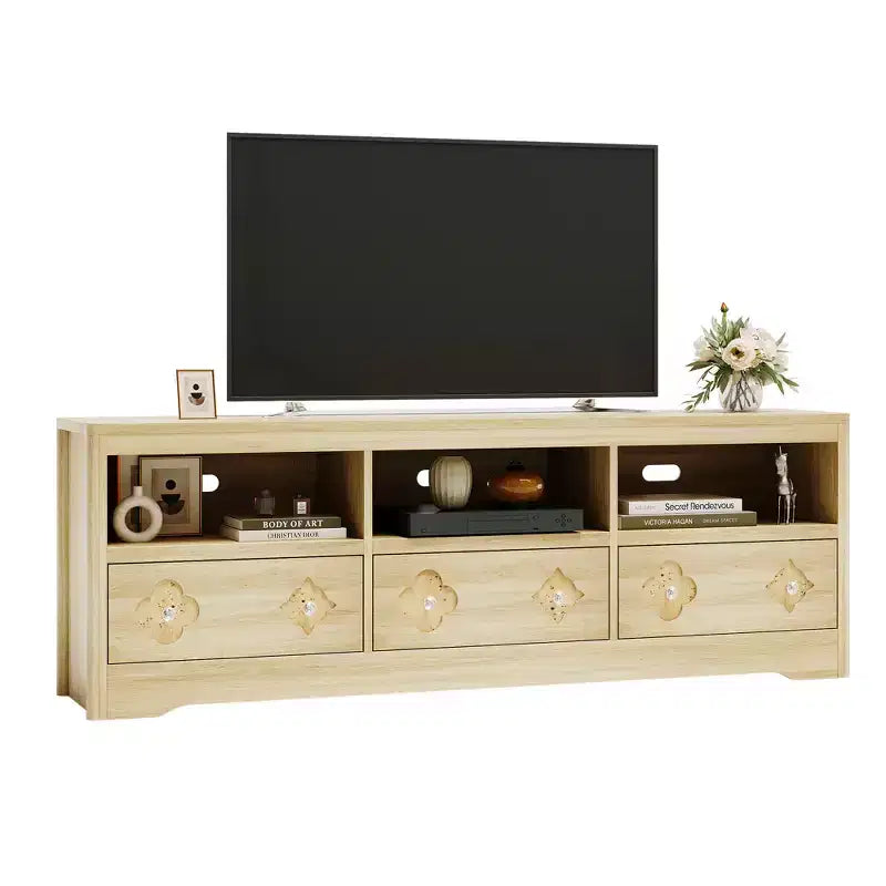 Meuble TV Garvee 70 pouces, meuble de divertissement moderne du milieu du siècle avec tiroir sculpté de rangement, console TV, meuble multimédia pour salon, chambre à coucher