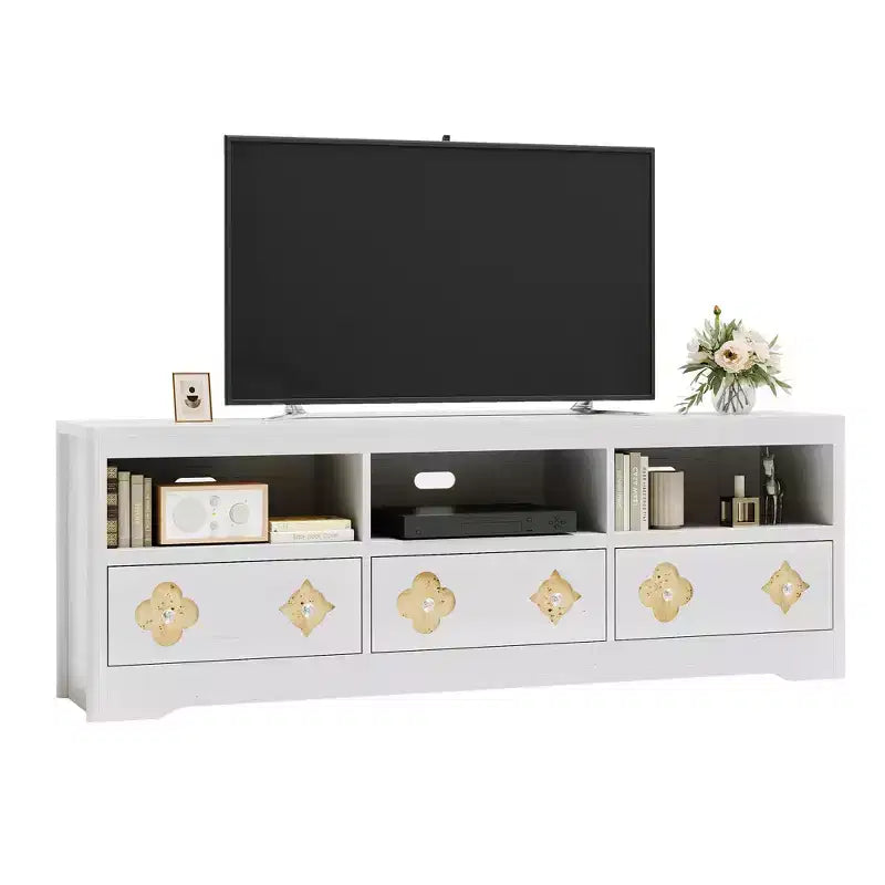 Meuble TV Garvee 70 pouces, meuble de divertissement moderne du milieu du siècle avec tiroir sculpté de rangement, console TV, meuble multimédia pour salon, chambre à coucher