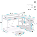 Bureau d'angle réversible Lantine 55 pouces avec tiroir, bureau d'angle blanc moderne avec étagères de rangement et support d'écran pour bureau à domicile, petits espaces