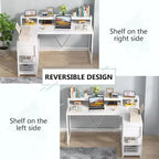 Bureau d'angle réversible Lantine 55 pouces avec tiroir, bureau d'angle blanc moderne avec étagères de rangement et support d'écran pour bureau à domicile, petits espaces