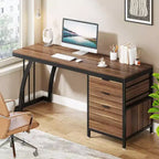 Bureau d'ordinateur Lantine de 150 cm avec 3 tiroirs, bureau PC avec tiroirs réversibles et rangement pour dossiers pour bureau à domicile, noyer industriel