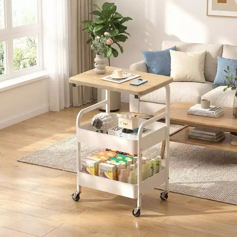 Chariot de rangement roulant à 3 niveaux avec plateau plat, desserte utilitaire en métal robuste avec roulettes verrouillables pour la cuisine, le bureau, le dortoir et le salon, blanc