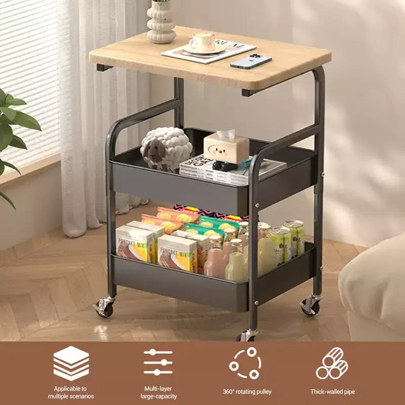 Chariot de rangement roulant à 3 niveaux avec plateau plat, desserte utilitaire en métal robuste avec roulettes verrouillables pour la cuisine, le bureau, le dortoir et le salon, blanc