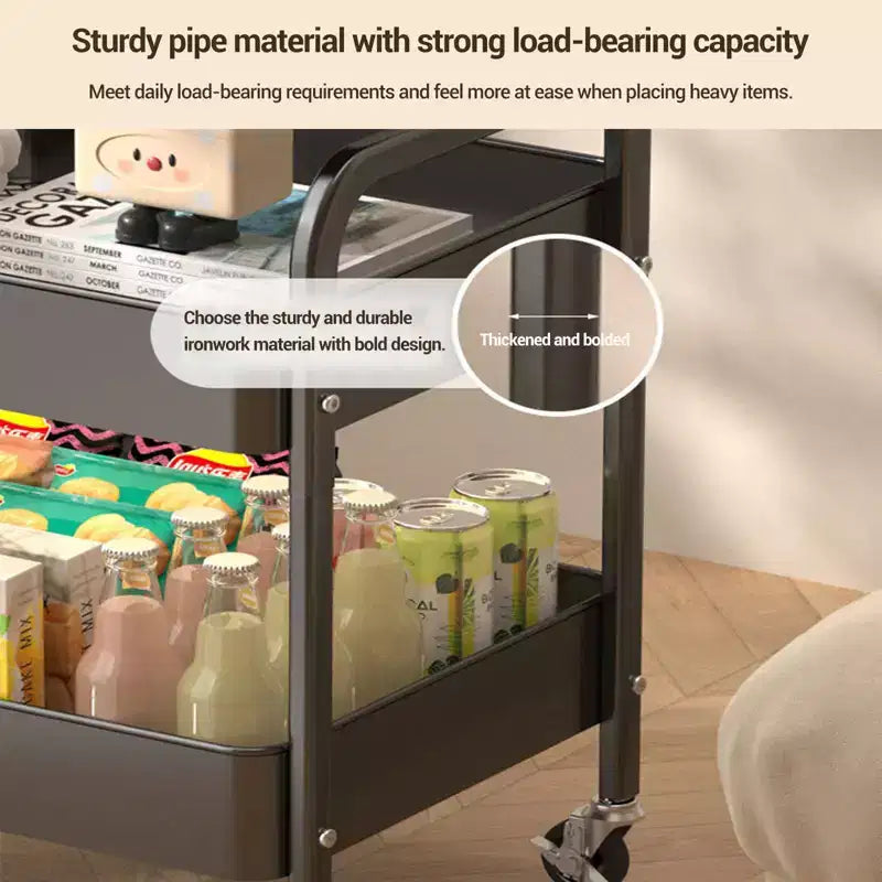 Chariot de rangement roulant à 3 niveaux avec plateau plat, desserte utilitaire en métal robuste avec roulettes verrouillables pour la cuisine, le bureau, le dortoir et le salon, blanc