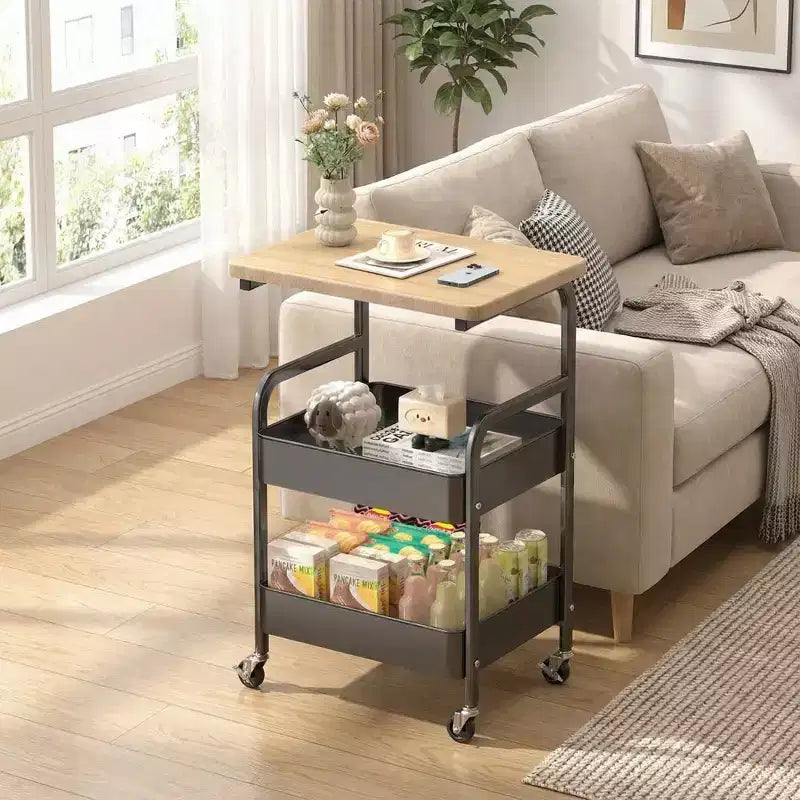 Chariot de rangement roulant à 3 niveaux avec plateau plat, desserte utilitaire en métal robuste avec roulettes verrouillables pour la cuisine, le bureau, le dortoir et le salon, blanc