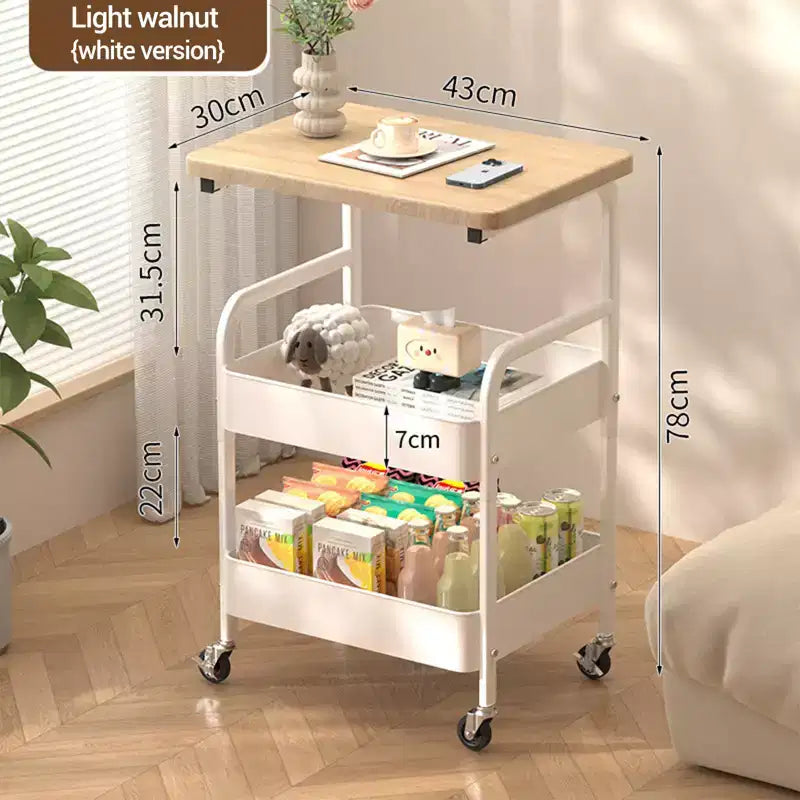 Chariot de rangement roulant à 3 niveaux avec plateau plat, desserte utilitaire en métal robuste avec roulettes verrouillables pour la cuisine, le bureau, le dortoir et le salon, blanc