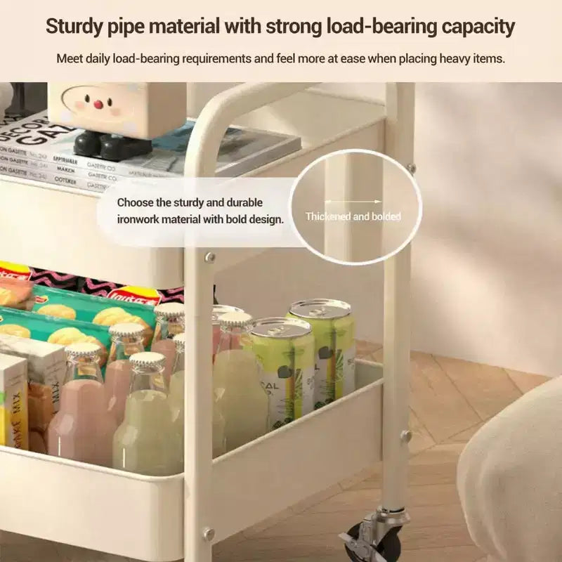 Chariot de rangement roulant à 3 niveaux avec plateau plat, desserte utilitaire en métal robuste avec roulettes verrouillables pour la cuisine, le bureau, le dortoir et le salon, blanc