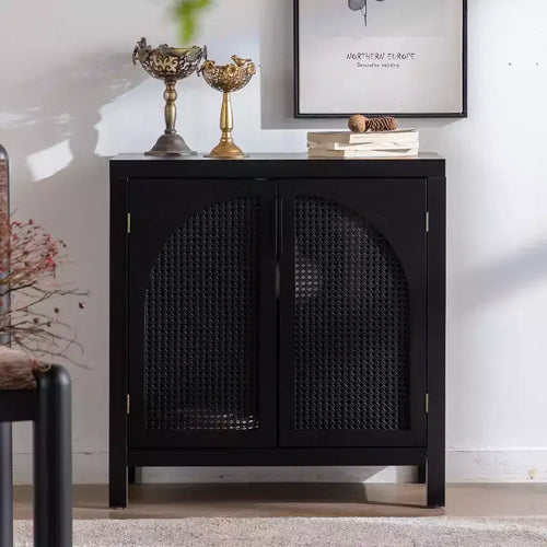 Accent Cabinet with Doors, Rattan Sideboard Buffet Cabinets with Storage, Adjustable Shelf, 29 Inch Narrow Credenzas Storage Cabinet