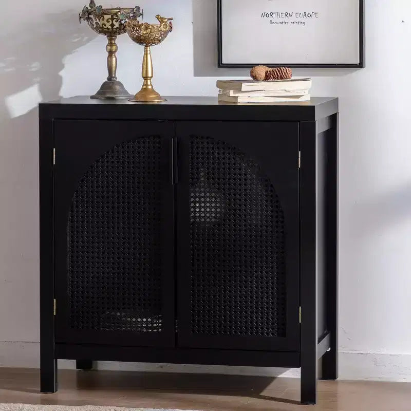 Meuble d'appoint avec portes, buffet en rotin avec rangement, étagère réglable, crédence étroite de 73,6 cm