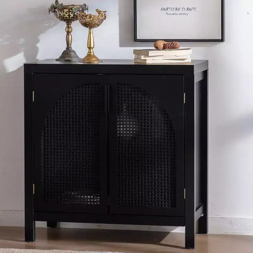 Meuble d'appoint avec portes, buffet en rotin avec rangement, étagère réglable, crédence étroite de 73,6 cm