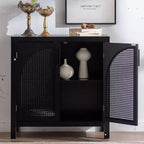 Meuble d'appoint avec portes, buffet en rotin avec rangement, étagère réglable, crédence étroite de 73,6 cm