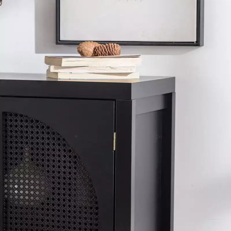 Meuble d'appoint avec portes, buffet en rotin avec rangement, étagère réglable, crédence étroite de 73,6 cm