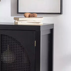 Meuble d'appoint avec portes, buffet en rotin avec rangement, étagère réglable, crédence étroite de 73,6 cm