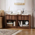 Table de chevet COZONY à cannelures avec tiroir, table de chevet moderne avec étagère ouverte, table de chevet avec rangement, table d'appoint peu encombrante avec base à bords incurvés