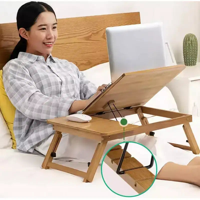 Table pour ordinateur portable pour lit, Plateau de lit pour ordinateur portable, Plateau de genoux en bambou, Hauteur et angle réglables, Plateau pliable pour canapé, divan, sol pour travailler, écrire, lire, manger