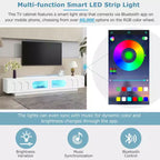 Meuble TV blanc MAYEERTY avec portes en verre cannelé, console multimédia LED APP pour téléviseurs 95 pouces