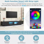 Meuble TV blanc MAYEERTY avec portes en verre cannelé, console multimédia LED APP pour téléviseurs 95 pouces