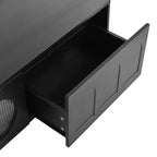 Meuble TV blanc MAYEERTY avec portes en verre cannelé, console multimédia LED APP pour téléviseurs 95 pouces