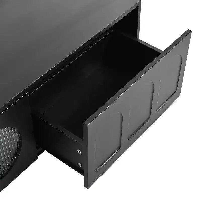 Meuble TV blanc MAYEERTY avec portes en verre cannelé, console multimédia LED APP pour téléviseurs 95 pouces