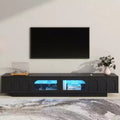 MAYEERTY White TV Stand with Fluted Glass Doors, APP LED Media Console for 95 TVs