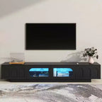 MAYEERTY White TV Stand with Fluted Glass Doors, APP LED Media Console for 95 TVs