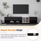Meuble TV deux tons noir MAYEERTY, console multimédia élégante avec rangement pour téléviseurs de 80 pouces
