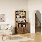 Meuble de cuisine de 158,75 cm de hauteur, Support compact pour four à micro-ondes, Armoire et étagères ouvertes, Station de café en bois pour salle à manger, salon