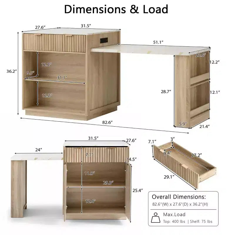Îlot de cuisine moderne avec table à manger extensible pour 24, îlot de cuisine compact avec rangement pour cuisine ou salle à manger - Panipeachy