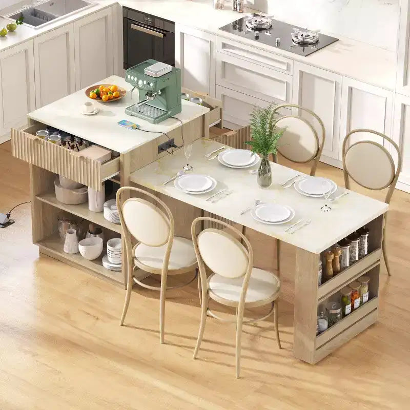 Îlot de cuisine moderne avec table à manger extensible pour 24, îlot de cuisine compact avec rangement pour cuisine ou salle à manger - Panipeachy