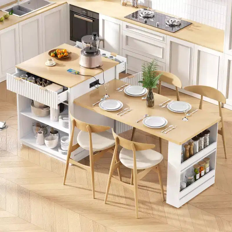 Îlot de cuisine moderne avec table à manger extensible pour 24, îlot de cuisine compact avec rangement pour cuisine ou salle à manger - Panipeachy