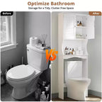 Meuble WC Acekool, étagère réglable, portes persiennes, anti-basculement, résistant à l'eau, blanc, pour petites salles de bains