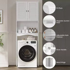 Meuble WC Acekool, étagère réglable, portes persiennes, anti-basculement, résistant à l'eau, blanc, pour petites salles de bains