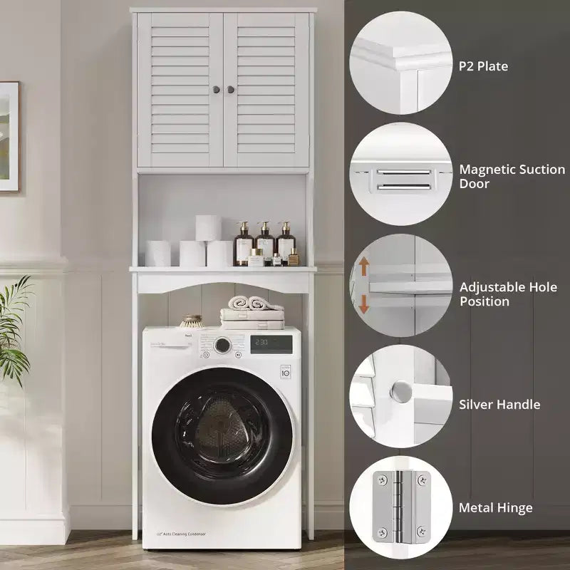 Meuble WC Acekool, étagère réglable, portes persiennes, anti-basculement, résistant à l'eau, blanc, pour petites salles de bains
