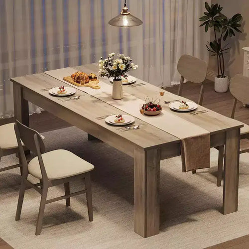 71 Long Dining Table for 6-8, Large Farmhouse Rectangular Kitchen Dining Room Table, Wooden, Thick Frame & Sturdy Triangular Legs, Wood Strip Base