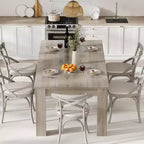 71 Grande table à manger pour 6-8 personnes, Grande table de cuisine rectangulaire de style rustique, Bois, Cadre épais et pieds triangulaires robustes, Base à lattes de bois