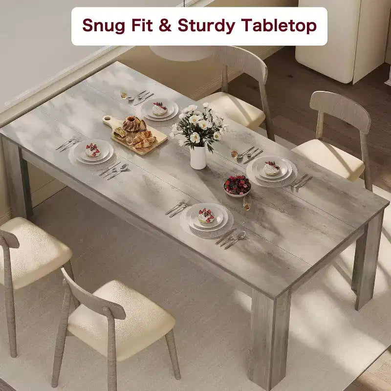 71 Grande table à manger pour 6-8 personnes, Grande table de cuisine rectangulaire de style rustique, Bois, Cadre épais et pieds triangulaires robustes, Base à lattes de bois