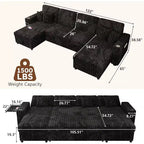 Canapé convertible d'angle MooxvMoo 122 avec rangement, table d'appoint, ports USB et porte-gobelets Jet, avec lit gigogne et dossier réglable