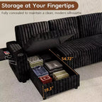 Canapé convertible d'angle MooxvMoo 122 avec rangement, table d'appoint, ports USB et porte-gobelets Jet, avec lit gigogne et dossier réglable