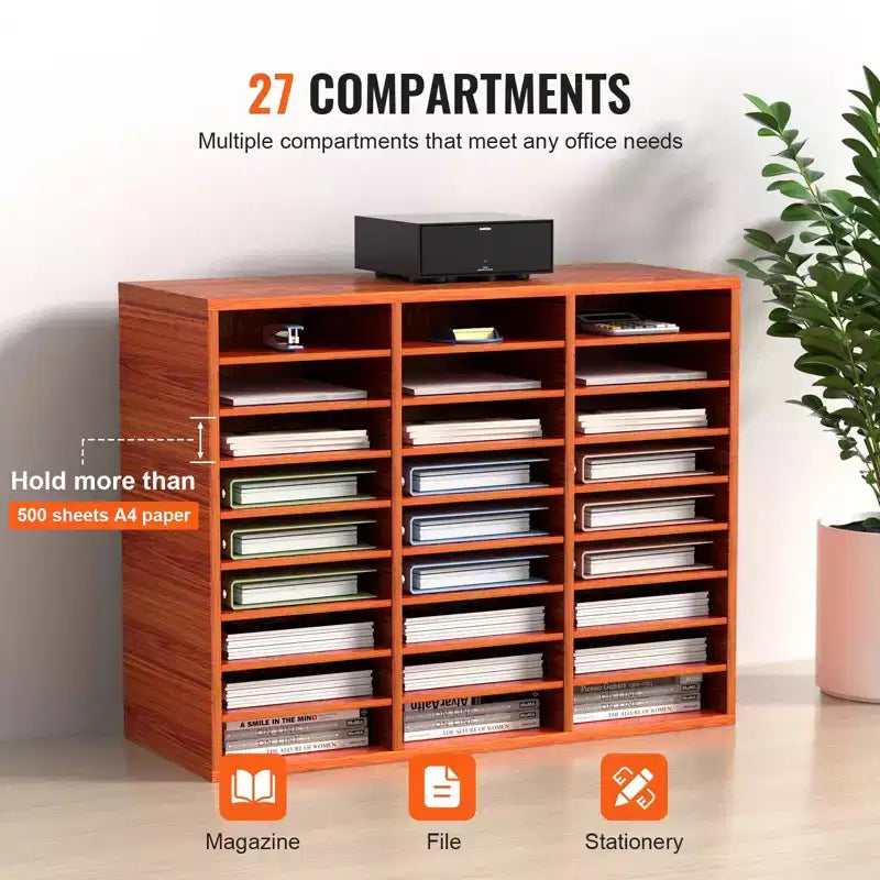 Organiseur de documents à 27 compartiments avec étagères réglables en bois pour courrier