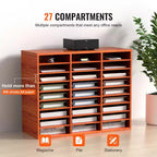 Organiseur de documents à 27 compartiments avec étagères réglables en bois pour courrier