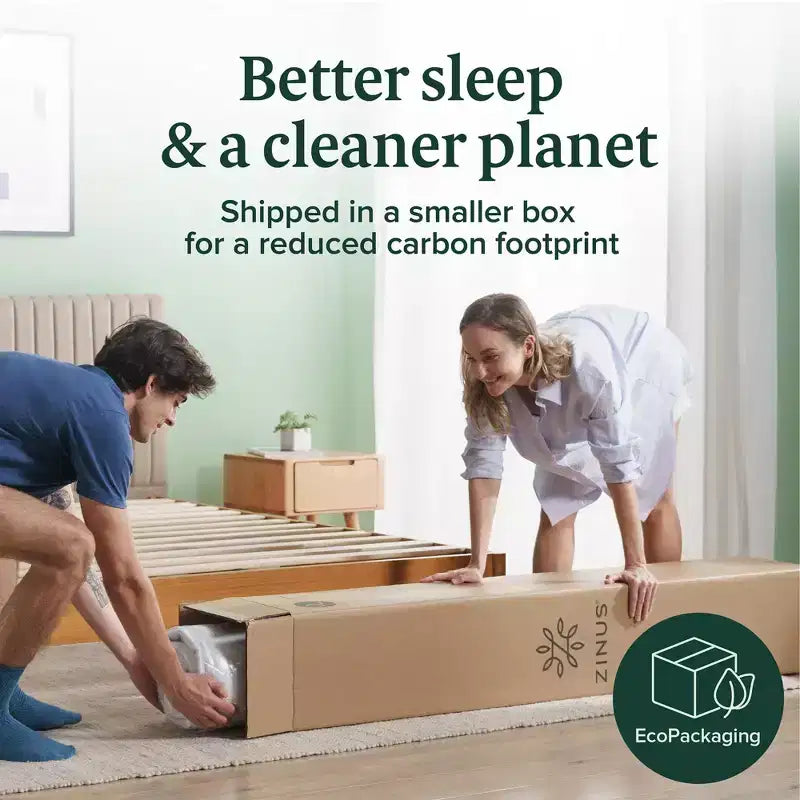 Matelas en mousse à mémoire de forme au thé vert Zinus 25 cm, une place, sans fibre de verre, fermeté moyenne, zones de soulagement de la pression, mousses et tissu certifiés sûrs
