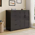 43.3in Wardrobe Closet with 4 Drawers Hanging Rod Double Doors Storage Cabinet for Bedroom, Black
